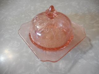 Vintage Depression Adam Pink Glass Covered Butter Dish W/ Lid C 1932 - 1934