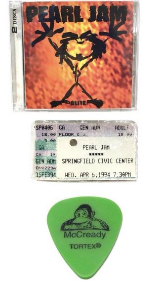 Vintage Pearl Jam 93 - 94 Tour: Michael Mccready “monkey” Guitar Pick Ticket & Cd