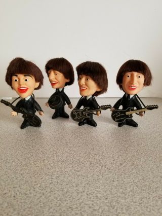 1964 Set Of 4 Vintage Remco Seltaeb Soft Bodied Beatle Dolls With Instruments