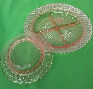 Anchor Hocking Pink Miss America Depression Glass Relish Bowl And Berry Bowl