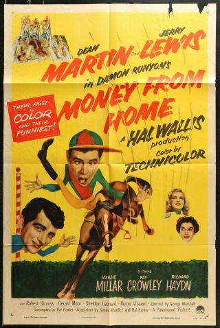 Jerry Lewis Dean Martin Money From Home Orig 1954 1 Sheet Movie Poster 27 X 41