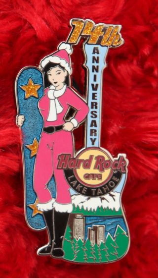 Hard Rock Cafe Pin Lake Tahoe 14th Anniversary Snowboard Girl Guitar Logo Pink