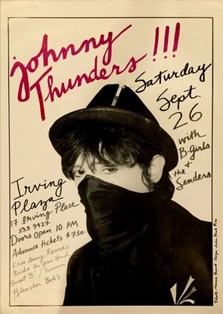 Johnny Thunders Rare 1981 Irving Plaza Concert Poster (york Dolls)