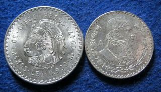 1947 Mexico Silver 5 Pesos & 1959 Mexico Silver 1 Peso - U S
