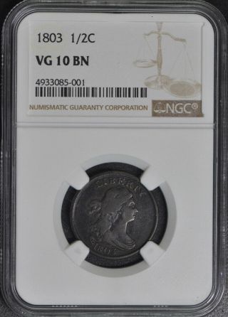 1803 Draped Bust Half Cent 1/2c Ngc Vg10bn