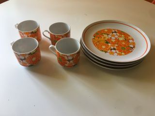 Vintage Midcentury Early 70’s Floral Tea Cup And Snack Plate Set