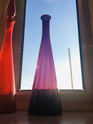 Large Deep Purple Vintage Mcm Italian Empoli Glass Genie Bottle Decanter