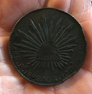 Mexico 1892 Pi Mr 8 Reales Silver Coin San Luis Potosi Toned