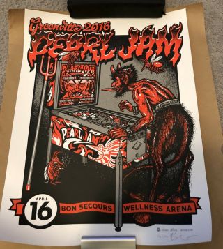 Pearl Jam Poster Greenville,  Sc 4 - 16 - 16.  Signed By The Artist 116/130.