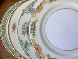 Mismatched China Dinner Plates Vintage Set Of 4 Florals On Rim