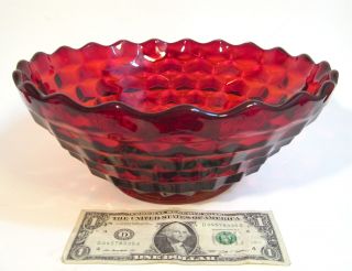Vintage Fostoria Ruby Red Glass American Cube Pattern Big 10 " Serving Fruit Bowl