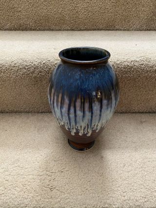 Bill Campbell Art Pottery Drip Glaze Vase 10” Signed -