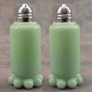 Jadeite Green Glass Candlewick Salt & Pepper Shaker Set