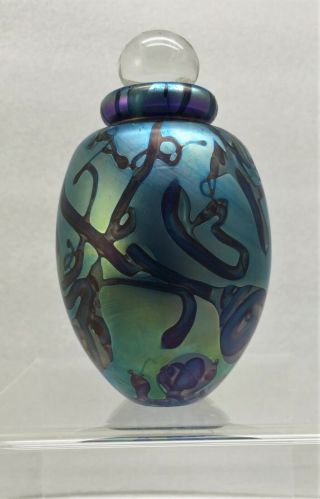 Robert Eickholt Art Glass Iridescent Perfume Bottle - Signed & Dated 1988