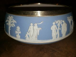 Wedgwood Blue And White Jasperware Large Salad Bowl With Silver Plate Rim 9 ½”