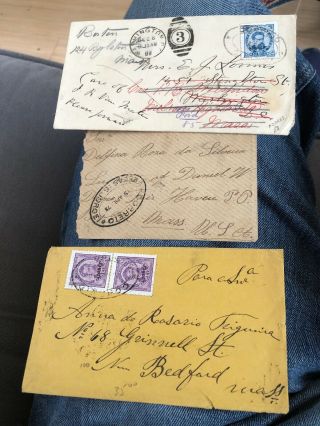 Rare 1878 1889 & 1890 Portugal Azores Postal Covers Trio To Usa