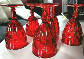 Set Of 6 L.  G.  Wright Priscilla Ruby Red Goblets 6 1/4 " T X 3 1/4 " W By Fenton