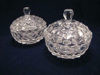 Vintage Fostoria American - Clear - Matched Pair (2) Candy Bowl W Lid - 5 1/2 "