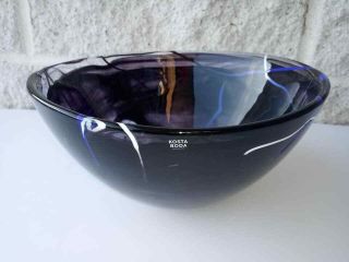 Kosta Boda Medium Art Glass Bowl Contrast Black,  White,  Blue By Anna Ehrner 9 "