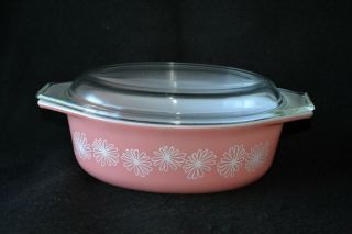 Pyrex Pink Daisy Oval Casserole With Lid 1.  5 Quart