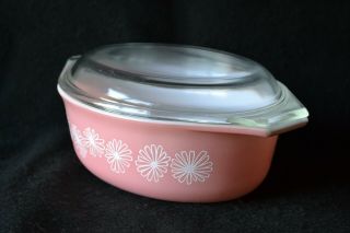 Pyrex Pink Daisy Oval Casserole with lid 1.  5 quart 2