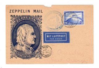 1929 Graf Zeppelin Germany To The Usa Flight Card Airship