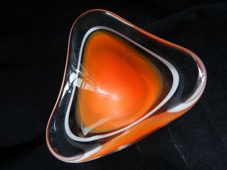 Mid Century Modern Art Glass Hand Blown Orange Bowl Signed Illegibly