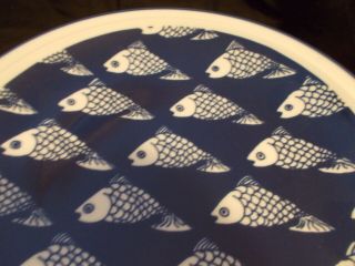 Dansk Fish Pattern Cobalt Blue/white Wall Plaque Round Platter Chop Plate