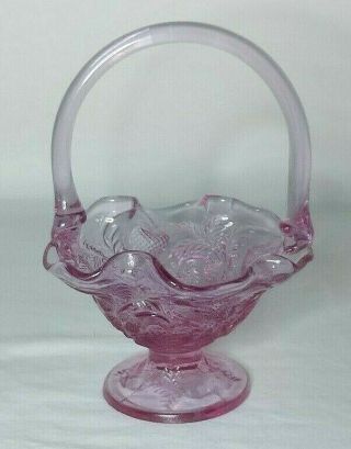 Fenton Pink Dusty Rose Ruffled Edge Glass Mini Basket