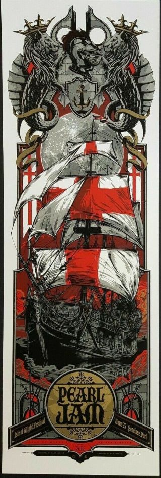 Pearl Jam Isle Wight Uk Rhys Cooper Ken Taylor Signed Numbered Poster Art Print