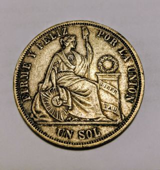 1865 Peru Silver Un Sol Crown Coin