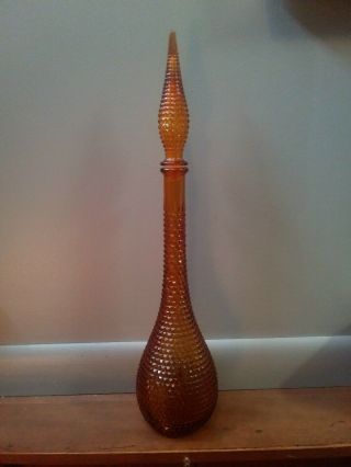 Vintage Large Empoli Glass Genie Bottle Diamond Cut 22 " Made In Italy.