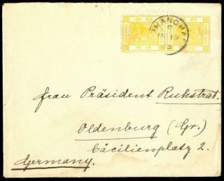 (hkpnc) Hong Kong 1903 Qv 5c Pair On Cover Shanghai To Germany Fine