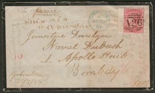 Gibraltar 1859 Qv Gb 4d Rose Mourning Cover To India W A26 Postmark Sg Z35