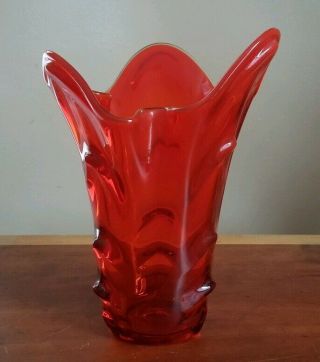 Vintage Mid - Century Modern Viking Glass Large Tundra Persimmon Swung Vase Mcm