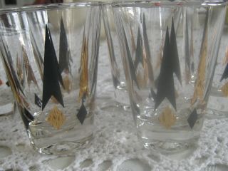 Mcm Hocking Black/gold Arrow Golden Peaks Glass Set Of 10