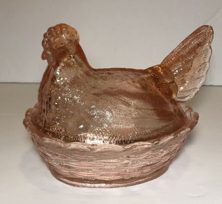 Vintage Pink " Hen On Nest " Glass Candy Dish