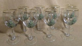 Set Of 8 Spode Christmas Tree - Glass Wine Glasses Holly & Holiday Tree