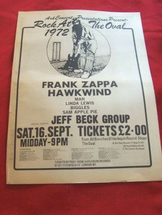 Frank Zappa Hawkwind 1972 Vintage Music Press Poster Advert The Oval