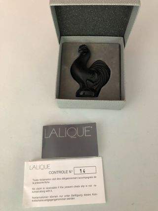 Lalique Rooster Black Frosted Crystal Statuette Paperweight Signed