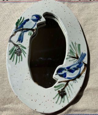 Kemp Pottery Mirror Handcraft Blue Birds Made With Nauset Cape Cod Ma Sand