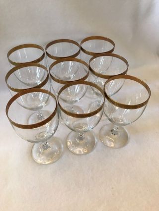 Vintage Crystal Wine Glass With Gold Encrusted Rim - Set Of 9