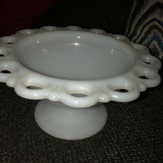 Vintage White Milk Glass Lace Edge Pedestal Footed Candy Dish/desert Bowl.  Craft
