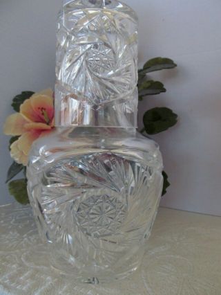 Gorgeous Clear Crystal Cut Glass Tumble Up Carafe & Tumbler Bedside Set Fan Star