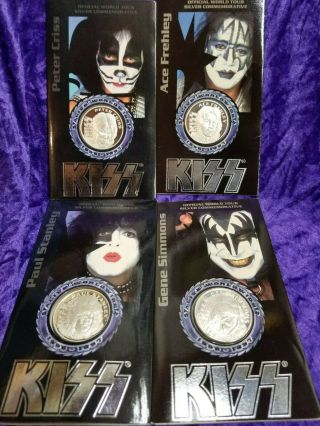 Kiss 1998 (4) Psycho Circus 1 Ounce Real Coins.  999 Pure Silver Not Aucoin