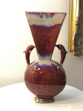 Vintage Art Deco Pottery Vase With Dolphins Hand Crafted EC 2