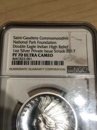 2017 Saint Gaudens Double Eagle Indian High Relief 1 oz Silver Proof NGC PF70 UC 2