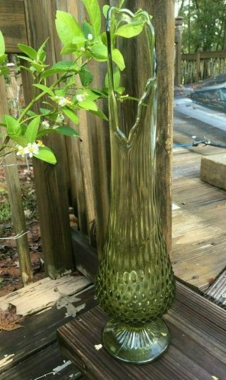 Vintage Fenton Green Hobnail Footed Swung Vase
