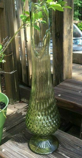 Vintage Fenton Green Hobnail Footed Swung Vase 2
