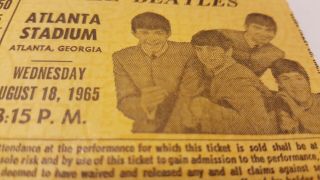 The Beatles Authentic CONCERT TICKET STUB | Atlanta Stadium | August 18 1965 2